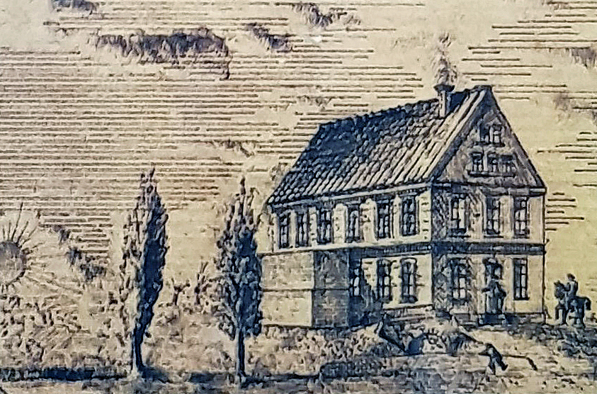 Die ehemals Scherpelsche „Weizenmühle“ an der Wasserkunst-Pader, nun „Neuhäuser Mühlenwerke“ der Firma A. Rosenthal, um 1880 (Federzeichnung, Privatarchiv Georg. G. SANTEL, Paderborn)